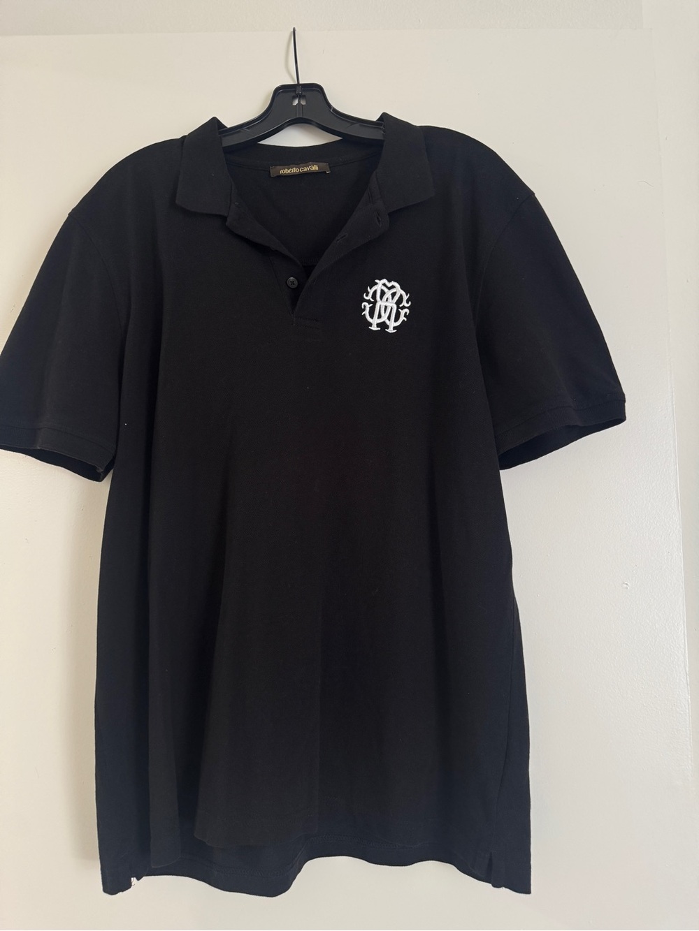 Roberto Cavalli Black Polo with White Embroidered Logo - Men